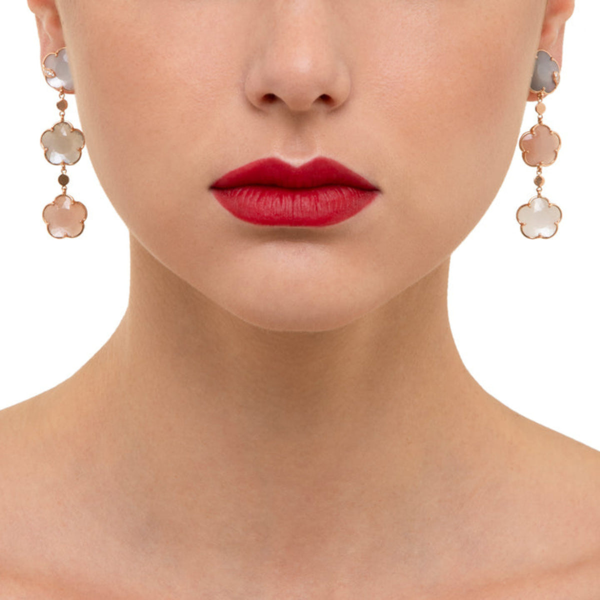 Pasquale Bruni Jewelry - Petit Joli 18K Rose Gold Grey White & Pink Moonstone Diamond Drop Earrings | Manfredi Jewels