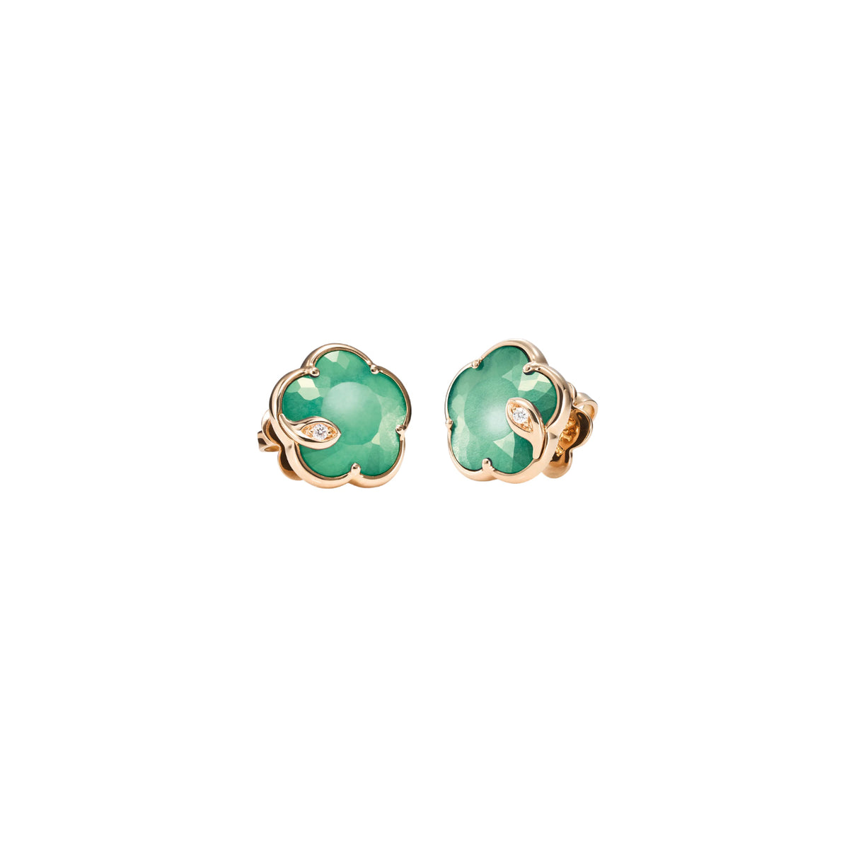 Pasquale Bruni Jewelry - Petit Joli 18K Rose Gold Lunaire Green Agate White Moonstone and Diamond Earrings | Manfredi Jewels