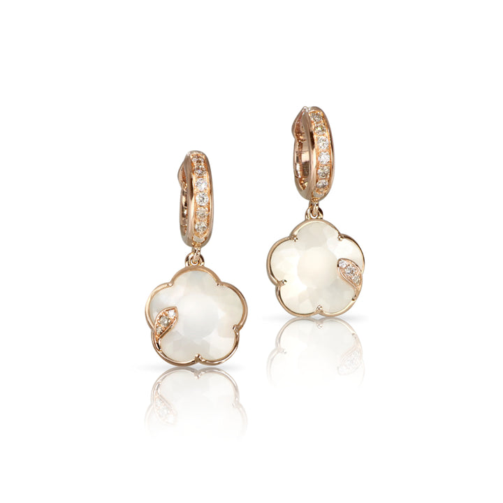 Pasquale Bruni Jewelry - Petit Joli 18K Rose Gold Mother of Pearl & White Moonstone Diamond Drop Pavé Hoop Earrings | Manfredi Jewels