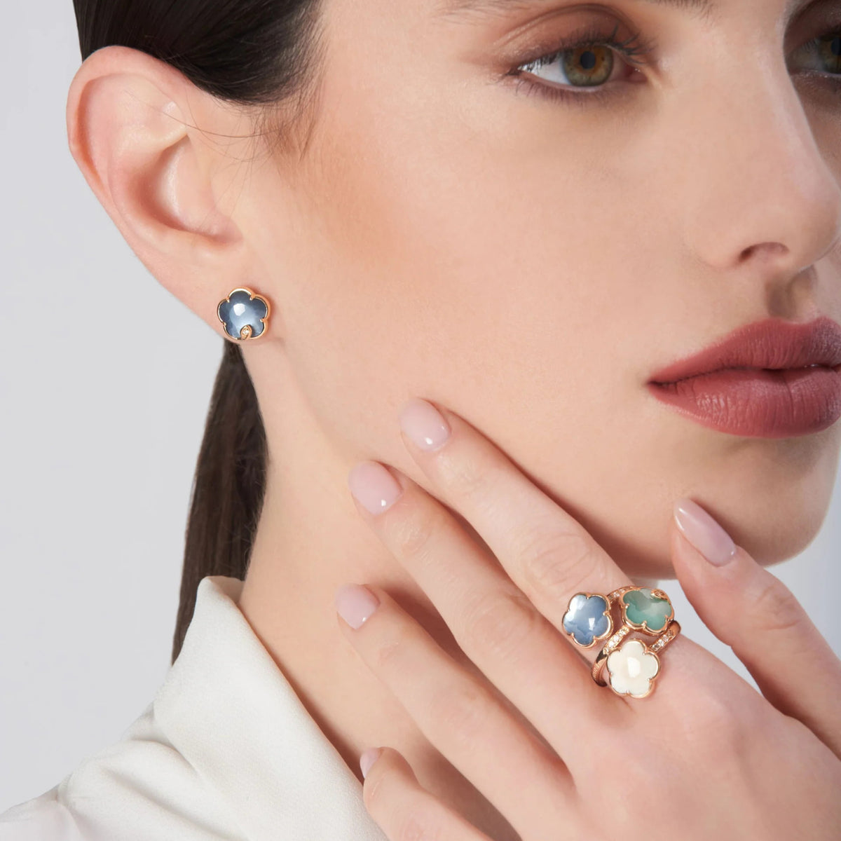 Pasquale Bruni Jewelry - Petit Joli 18K Rose Gold Lunaire Onyx White Moonstone and Diamond Earrings | Manfredi Jewels