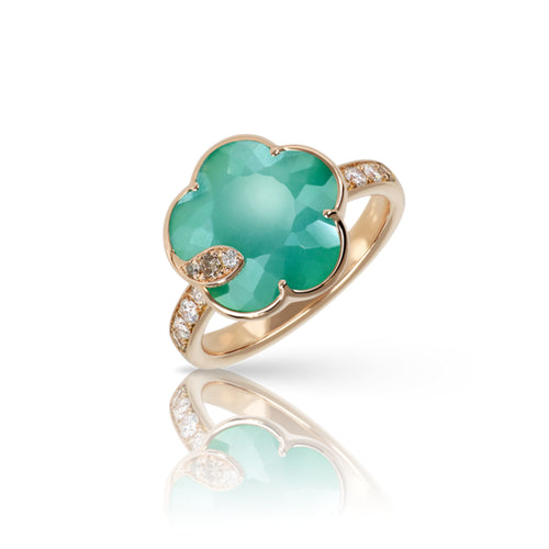 Pasquale Bruni Jewelry - Petit Joli 18K Rose Gold Lunar Garden Green Agate & White Moonstone Diamond Pavé Flower Ring | Manfredi Jewels