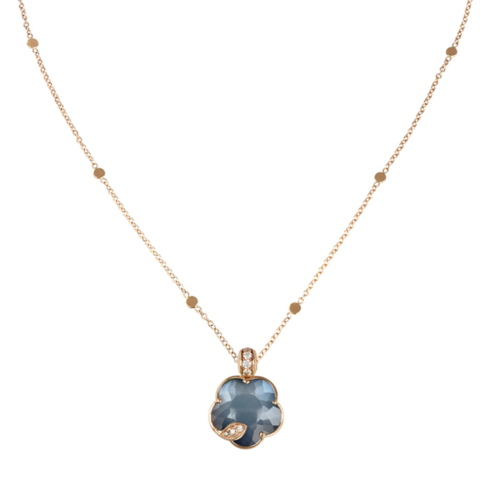 Pasquale Bruni Jewelry - Petit Joli 18K Rose Gold Lunar Night Blue Onyx Moonstone & Diamond Flower Necklace | Manfredi Jewels