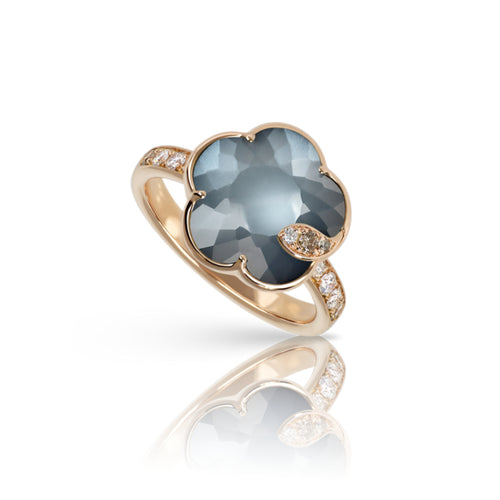 Pasquale Bruni Jewelry - Petit Joli 18K Rose Gold Lunar Night Onyx & White Moonstone Diamond Pavé Flower Ring | Manfredi Jewels