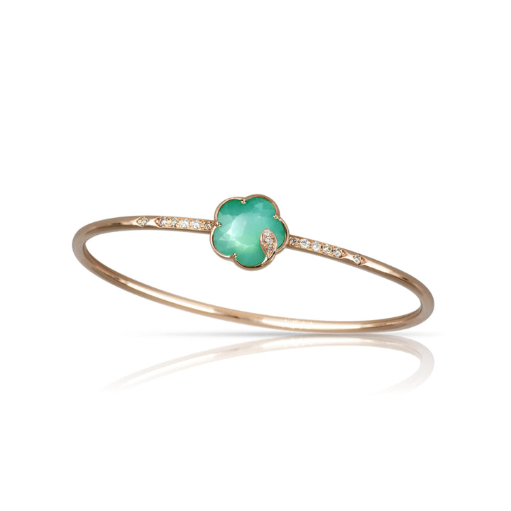 Pasquale Bruni Jewelry - Petit Joli Lunaire 18K Rose Gold Green Agate & White Moonstone Diamond Flower Bangle Bracelet | Manfredi Jewels