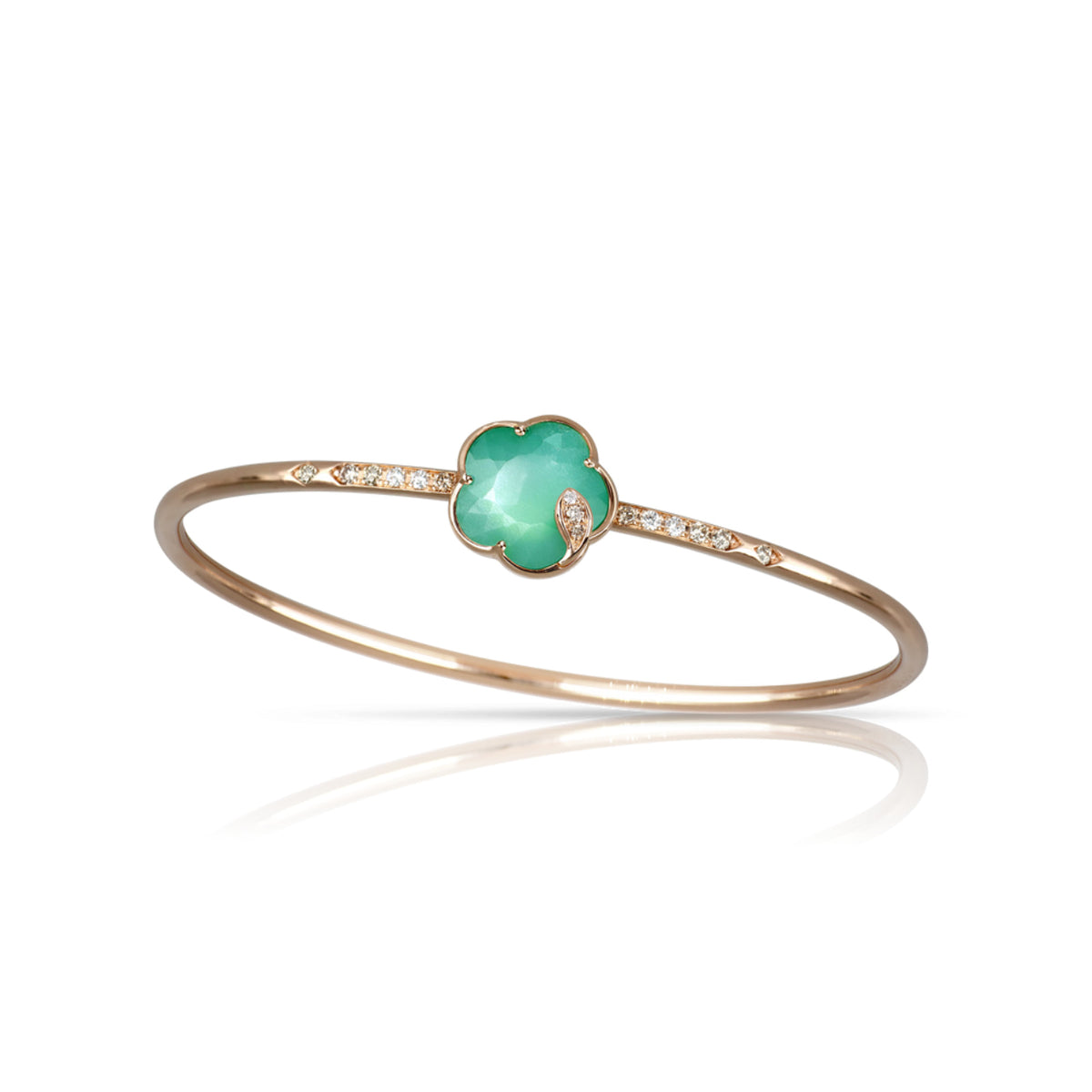 Pasquale Bruni Jewelry - Petit Joli Lunaire 18K Rose Gold Green Agate & White Moonstone Diamond Flower Bangle Bracelet | Manfredi Jewels