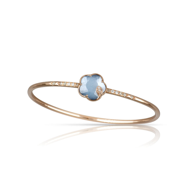 Pasquale Bruni Jewelry - Petit Joli Lunaire 18K Rose Gold Onyx & White Moonstone Diamond Flower Bangle Bracelet | Manfredi Jewels