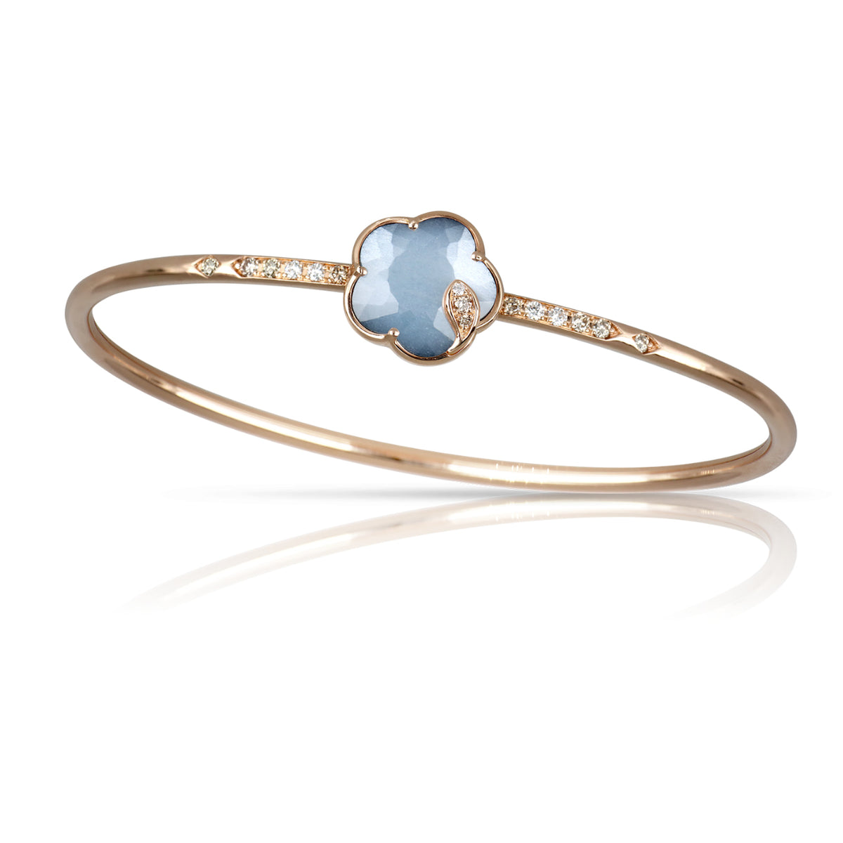 Pasquale Bruni Jewelry - Petit Joli Lunaire 18K Rose Gold Onyx & White Moonstone Diamond Flower Bangle Bracelet | Manfredi Jewels