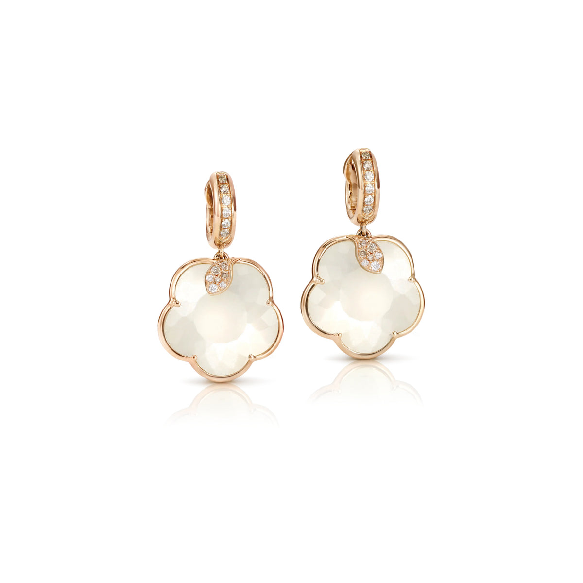 Pasquale Bruni Jewelry - Ton Joli 18K Rose Gold Lunaire Mother of Pearl White Moonstone and Diamond Earrings | Manfredi Jewels