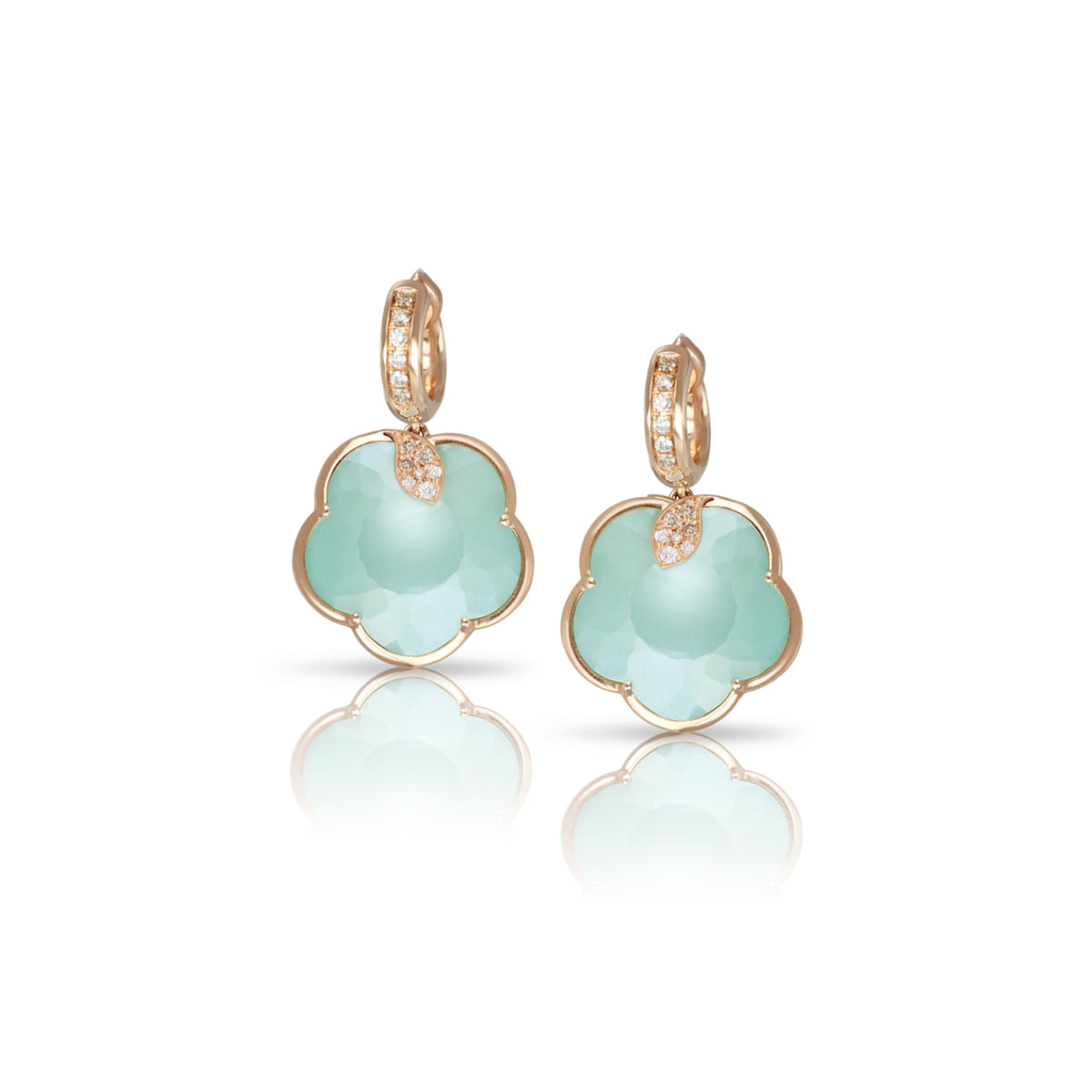 Pasquale Bruni Jewelry - Ton Joli 18K Rose Gold Turquoise & White Moonstone Diamond Pavé Hoop Earrings | Manfredi Jewels