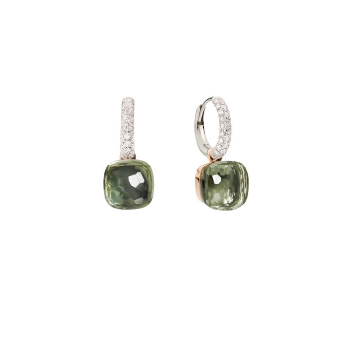 Pomellato Jewelry - Nudo 18K Rose and White Gold Prasiolites & Diamond Pavé Classic Earrings | Manfredi Jewels