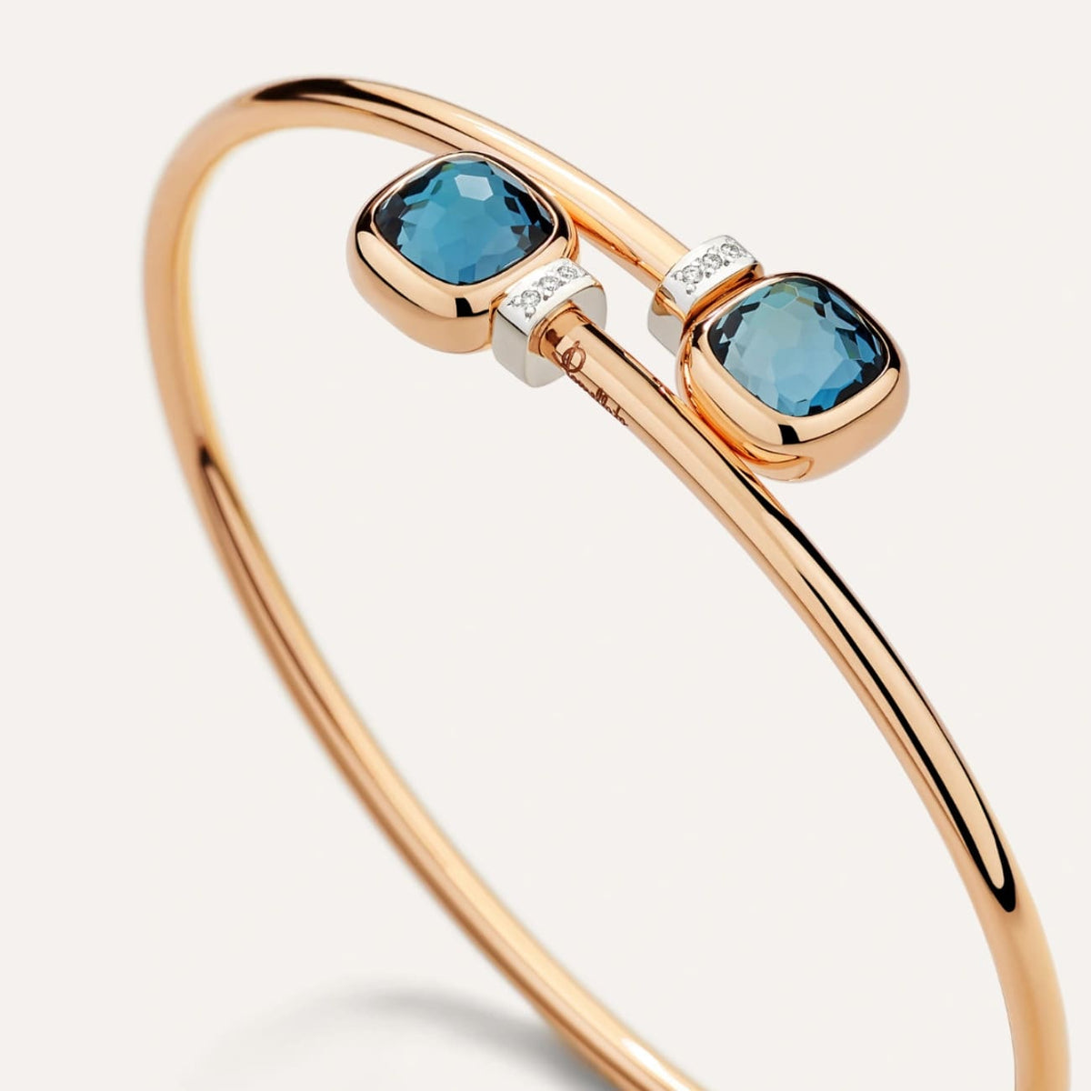 Pomellato Jewelry - Nudo 18K Rose Gold Diamond & London Blue Topaz Mini Bangle | Manfredi Jewels