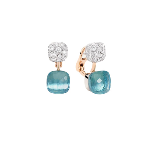 Pomellato Jewelry - Nudo 18K Rose Gold Double Sky Blue Topaz & Diamond Pavé Earrings | Manfredi Jewels