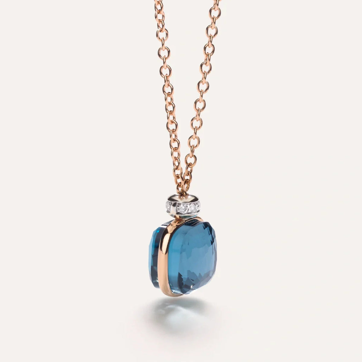 Pomellato Jewelry - Nudo 18K Rose Gold London Blue Topaz Mini Diamond Necklace | Manfredi Jewels