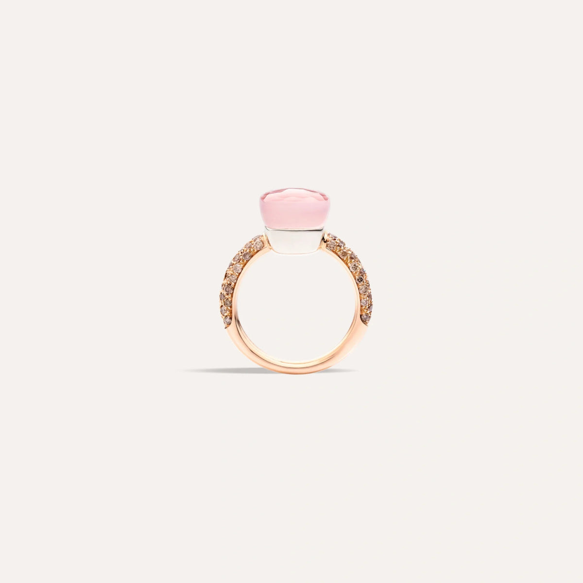 Pomellato Jewelry - Nudo 18K Rose Gold Rose Quartz and Chalcedony with a Brown Diamond Pavé Classic Ring | Manfredi Jewels