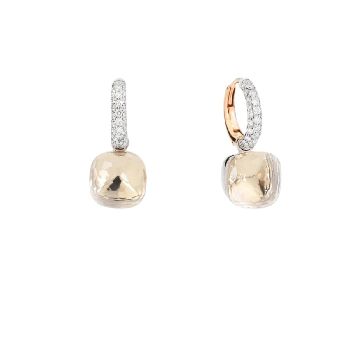 Pomellato Jewelry - Nudo 18K Rose Gold White Topaz & Diamond Pavé Classic Earrings | Manfredi Jewels