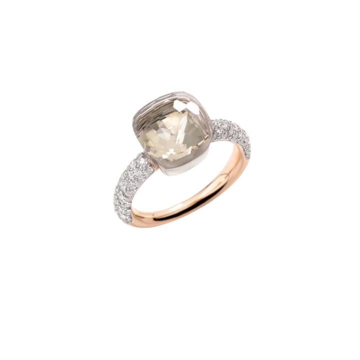 Pomellato Jewelry - Nudo 18K Rose Gold White Topaz and Diamond Classic Ring | Manfredi Jewels