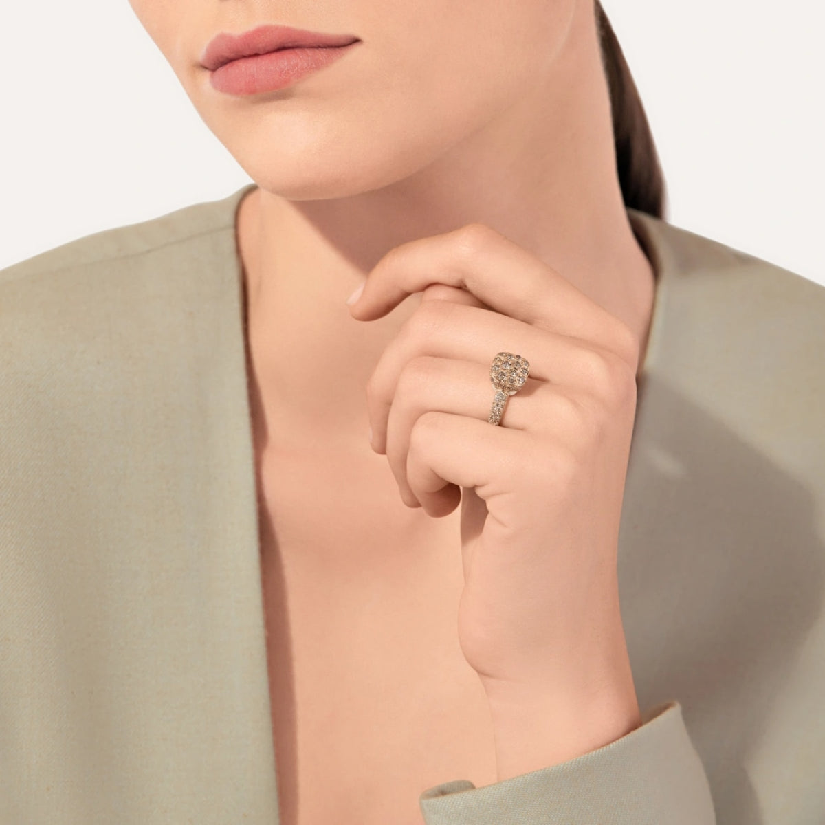 Pomellato Jewelry - Nudo 18K Rose Gold Brown Diamond Pavé Solitaire Classic Ring | Manfredi Jewels