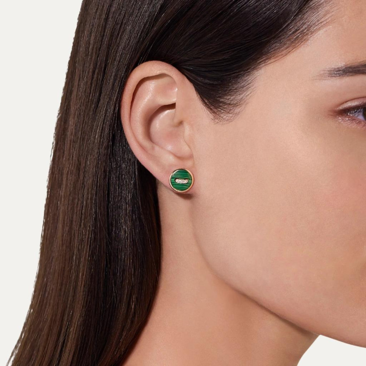 Pomellato Jewelry - Pom Pom Dot 18K Rose Gold Malachite & Diamond Button Earrings | Manfredi Jewels