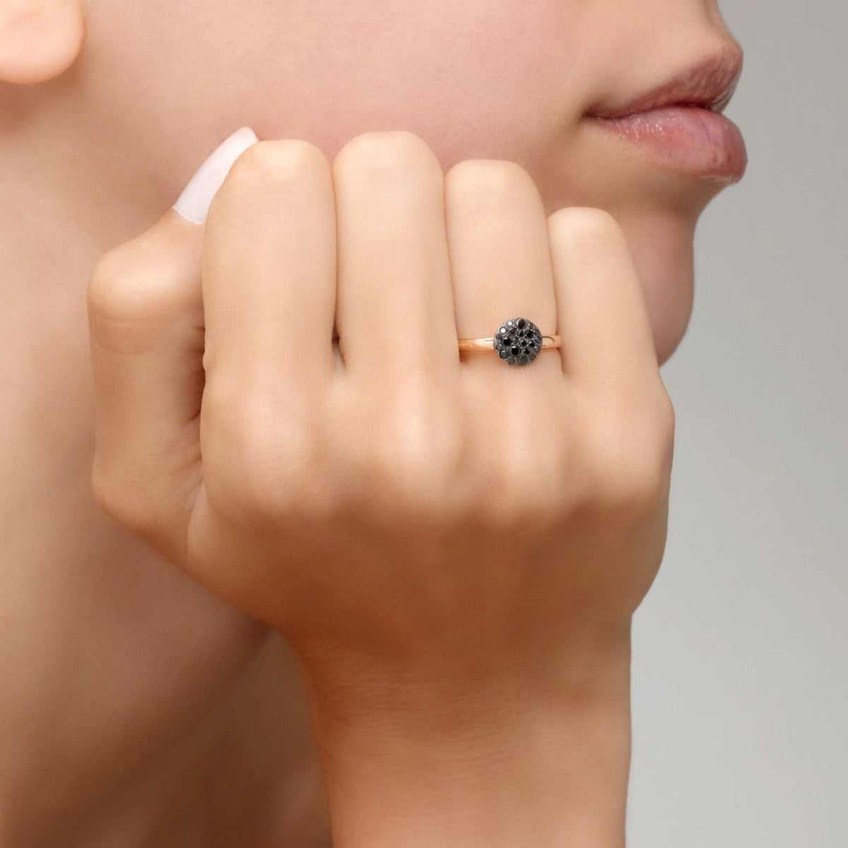 Pomellato Jewelry - Sabbia 18K Rose Gold Black Diamond Pavé Ring | Manfredi Jewels