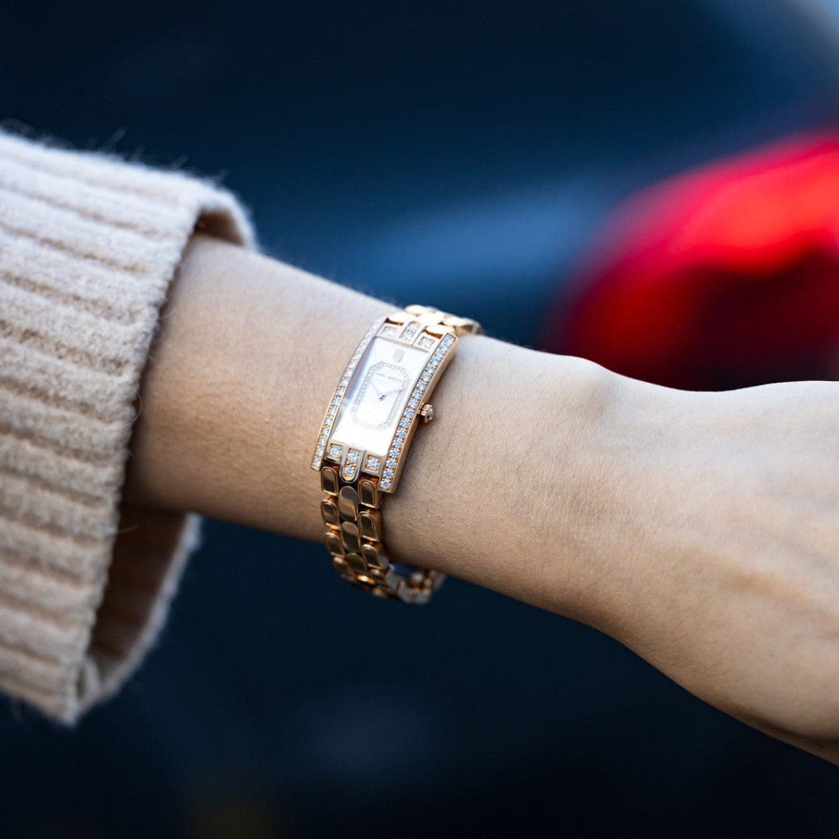 Pre-Owned Harry Winston Pre-Owned Watches - Avenue C Emerald Quartz 18K Rose Gold | Manfredi Jewels