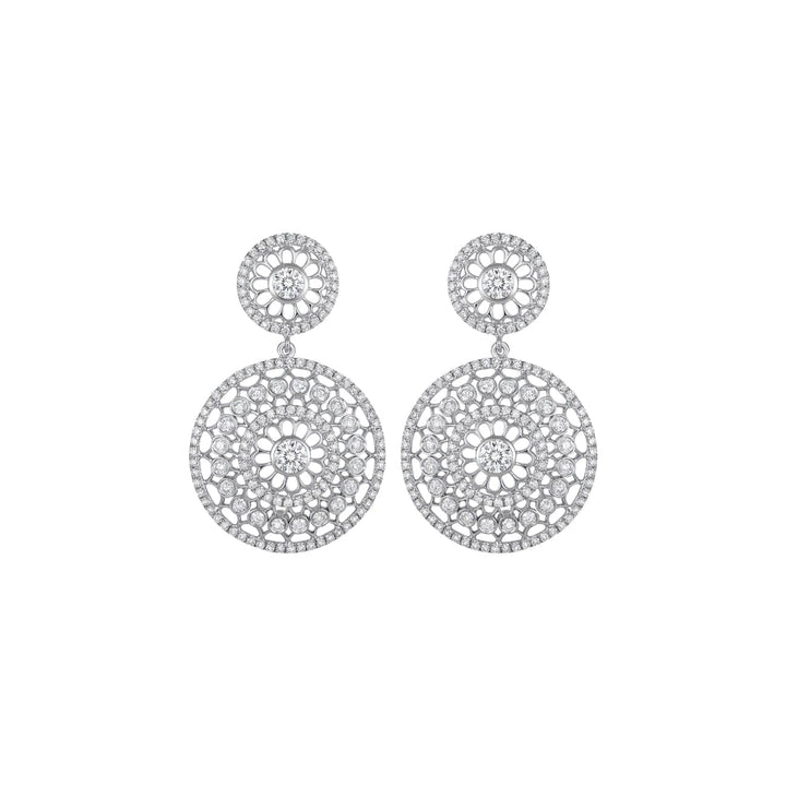 Roberto Coin Jewelry - Cento 18K White Gold Small Rosette Diamond Drop Earrings | Manfredi Jewels