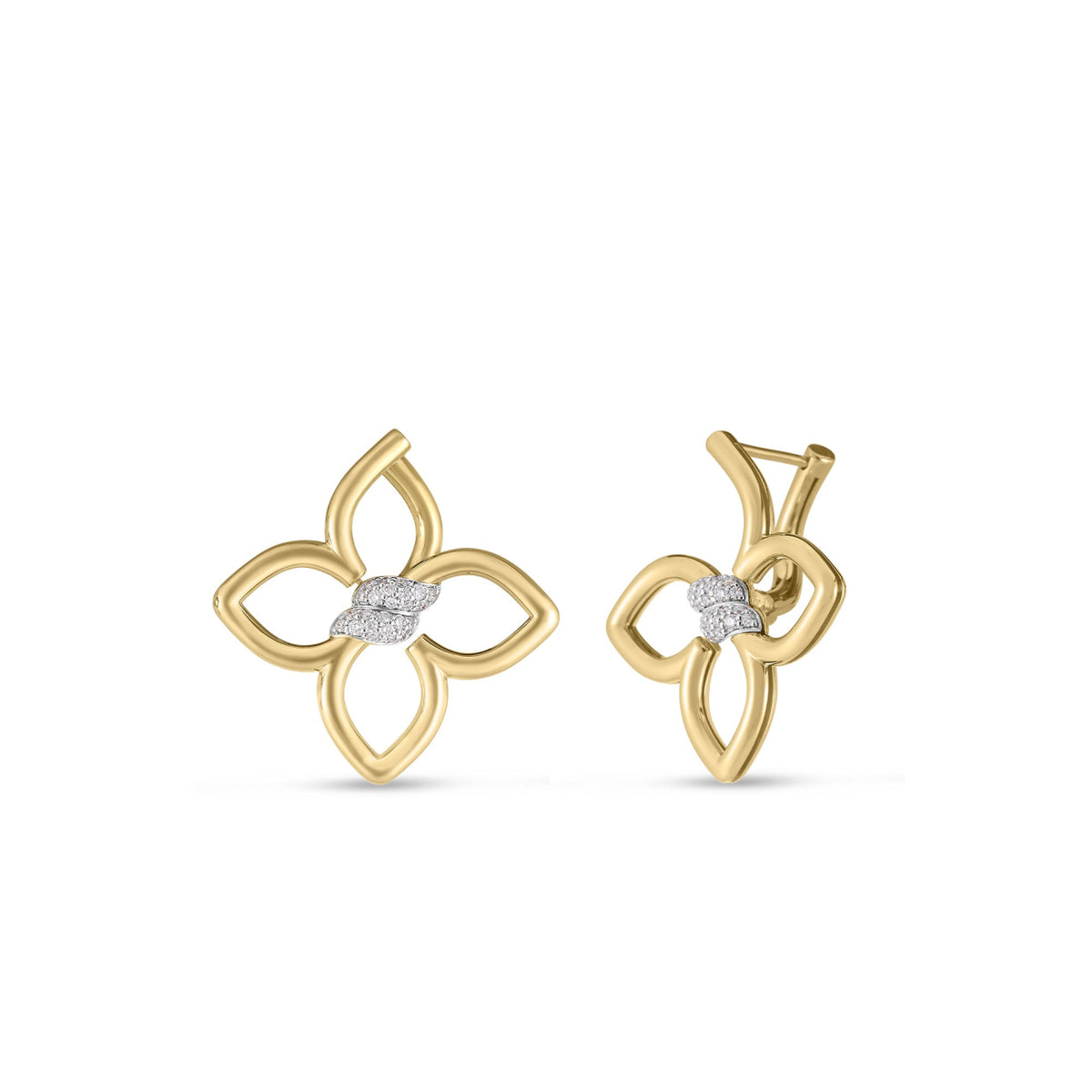 Roberto Coin Jewelry - Cialoma 18K Yellow & White Gold Small Diamond Flower Earrings | Manfredi Jewels