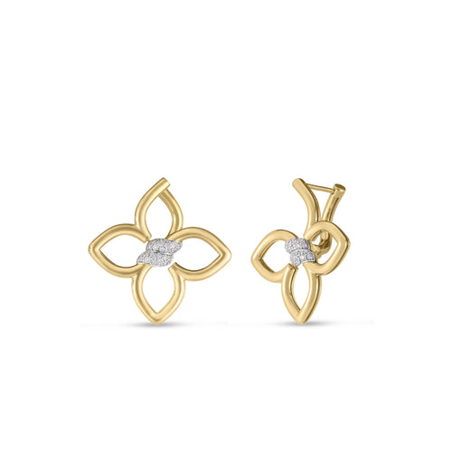 Roberto Coin Jewelry - Cialoma 18K Yellow & White Gold Small Diamond Flower Earrings | Manfredi Jewels