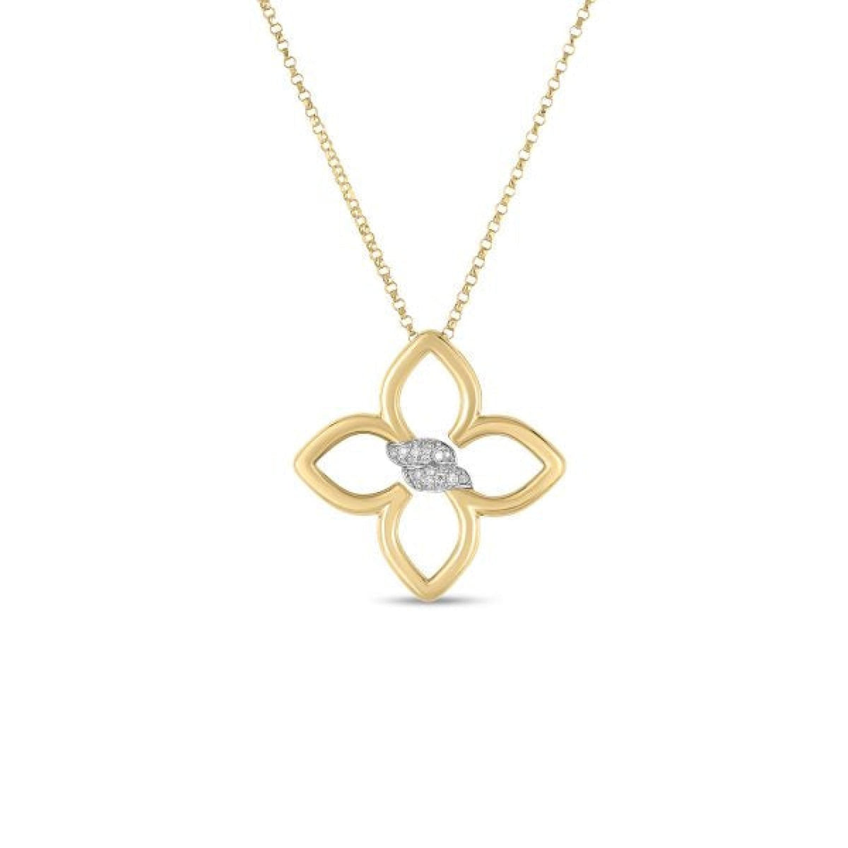 Roberto Coin Jewelry - Cialoma 18K Yellow & White Gold Small Diamond Flower Necklace | Manfredi Jewels