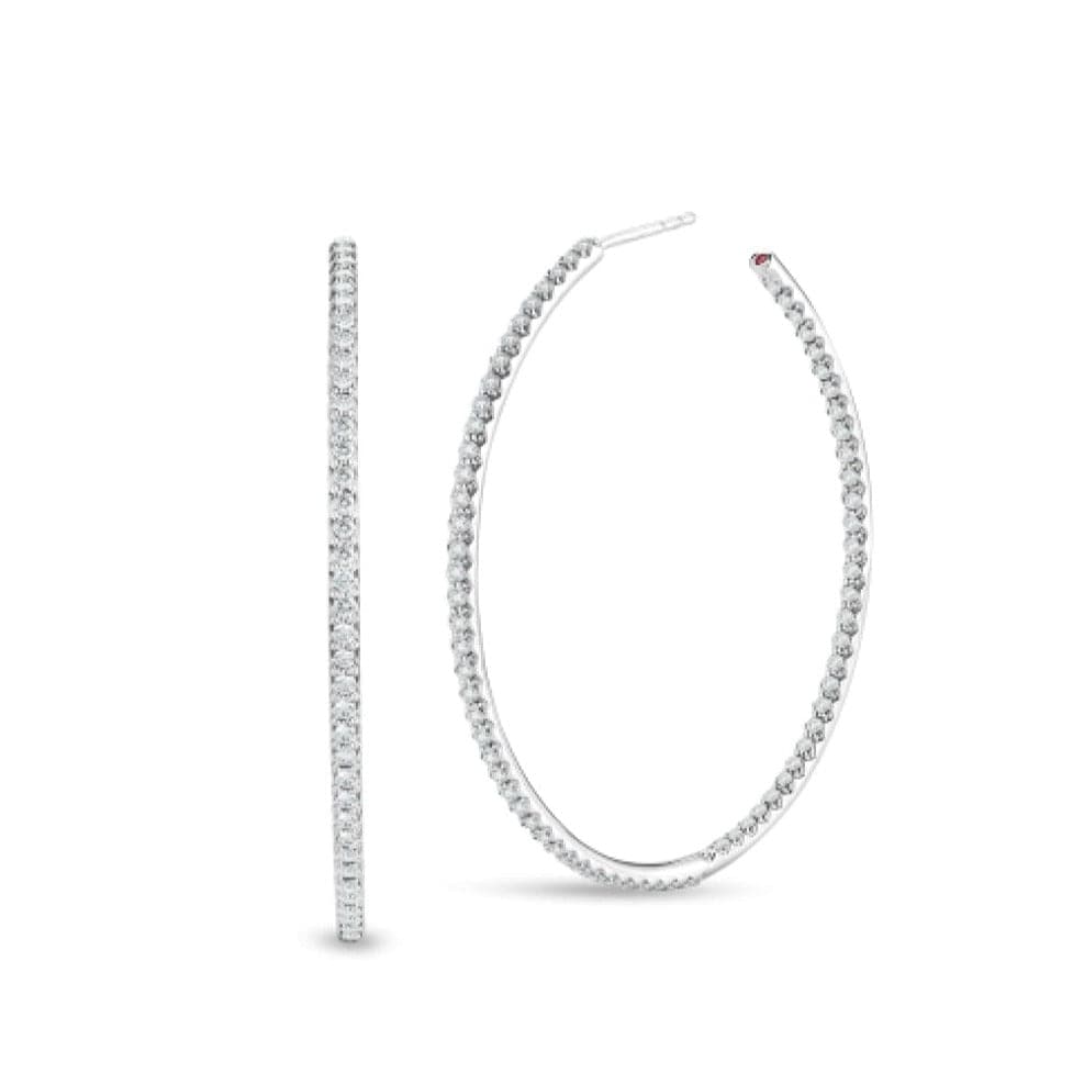 Roberto Coin Jewelry - Designer Gold 18K White Gold Extra Large Inside Outside Diamond Hoop Earrings | Manfredi Jewels