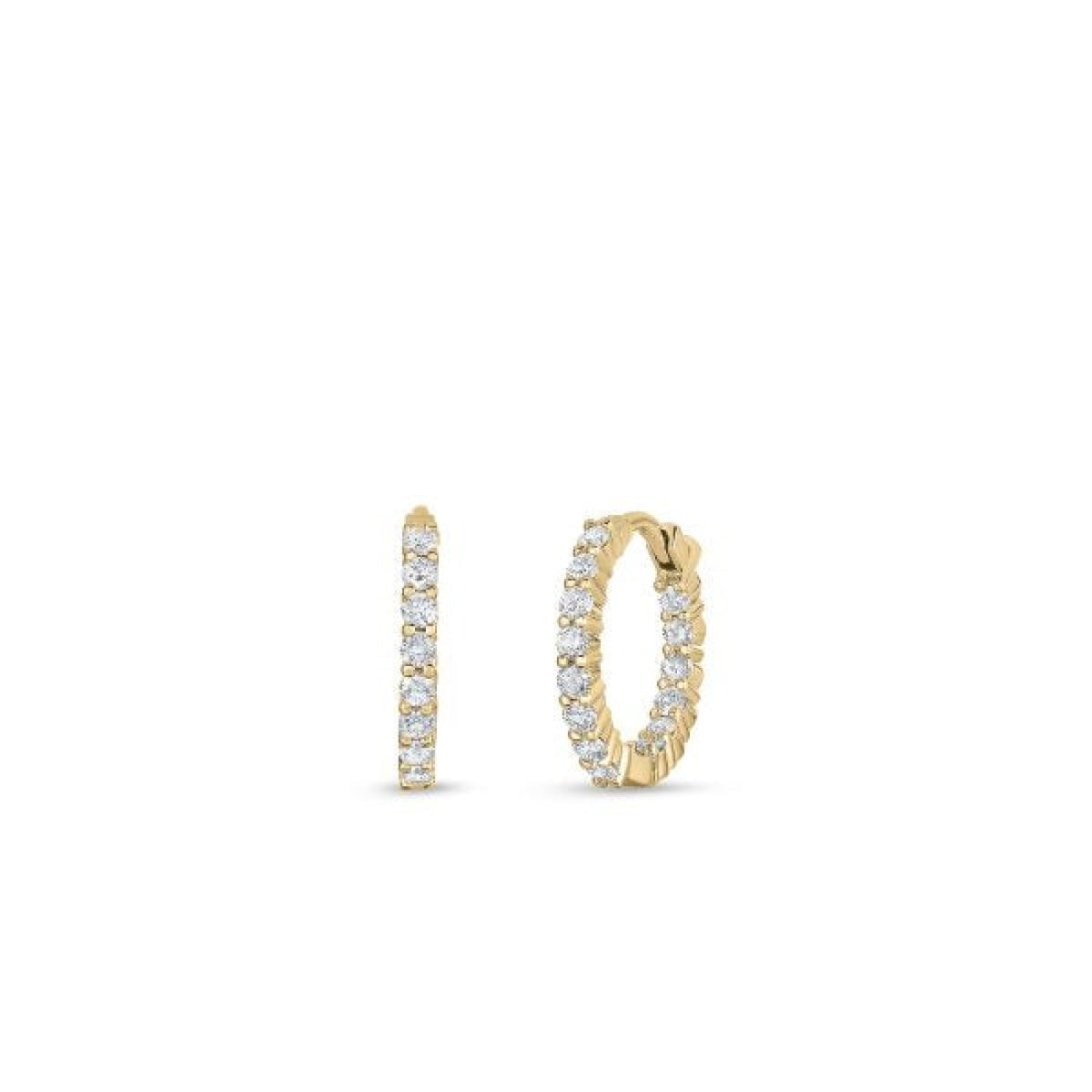 Roberto Coin Jewelry - Designer Gold 18K Yellow Gold Petite Inside Outside Diamond Hoop Earrings | Manfredi Jewels