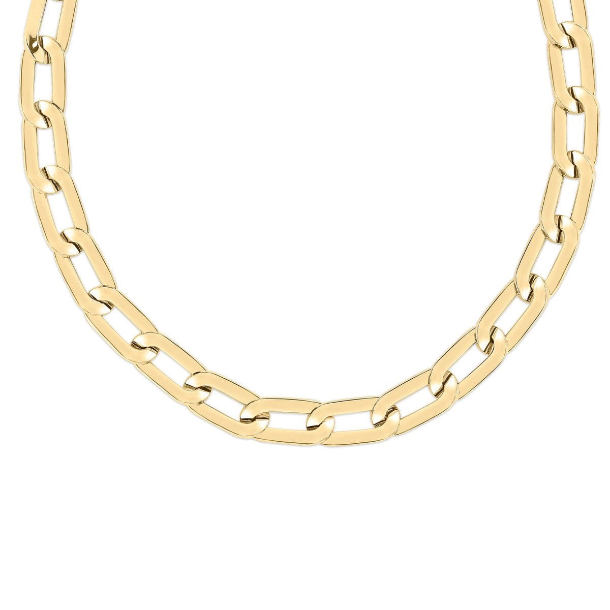 Roberto Coin Jewelry - Designer Gold 18K Yellow Gold Squared Edge Paperclip Link Chain 17’’ Necklace | Manfredi Jewels
