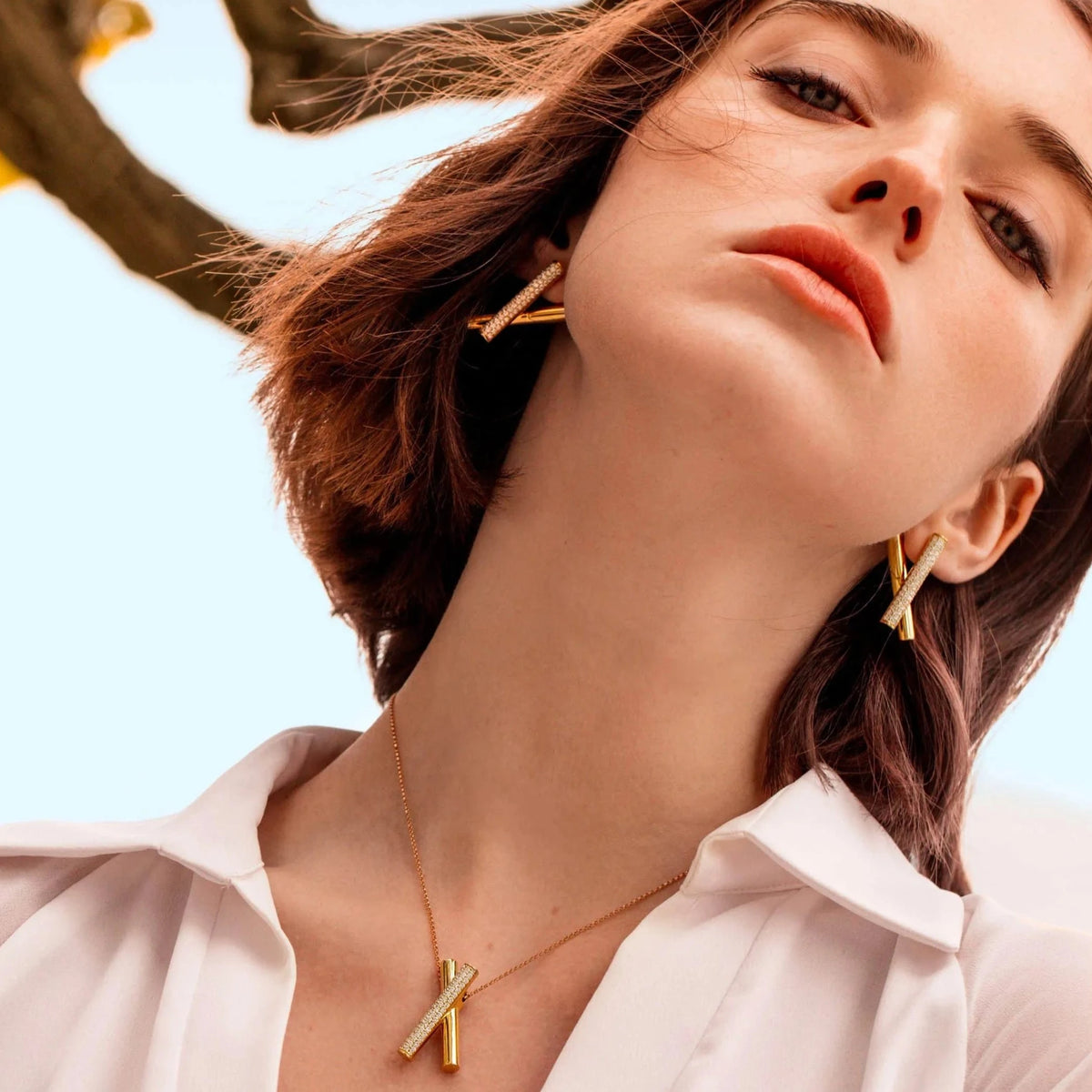 Roberto Coin Jewelry - Domino 18K Yellow Gold Diamond Crossover Necklace | Manfredi Jewels