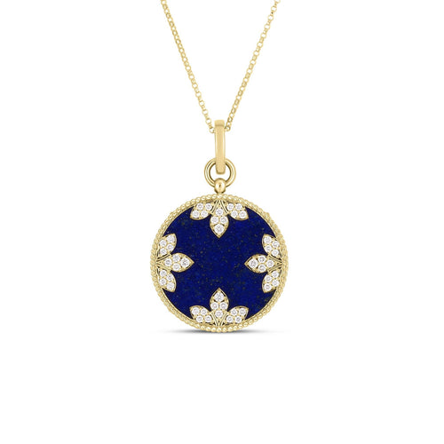 Roberto Coin Jewelry - Medallion 18K Yellow Gold Charms Lapis & Diamond Necklace | Manfredi Jewels