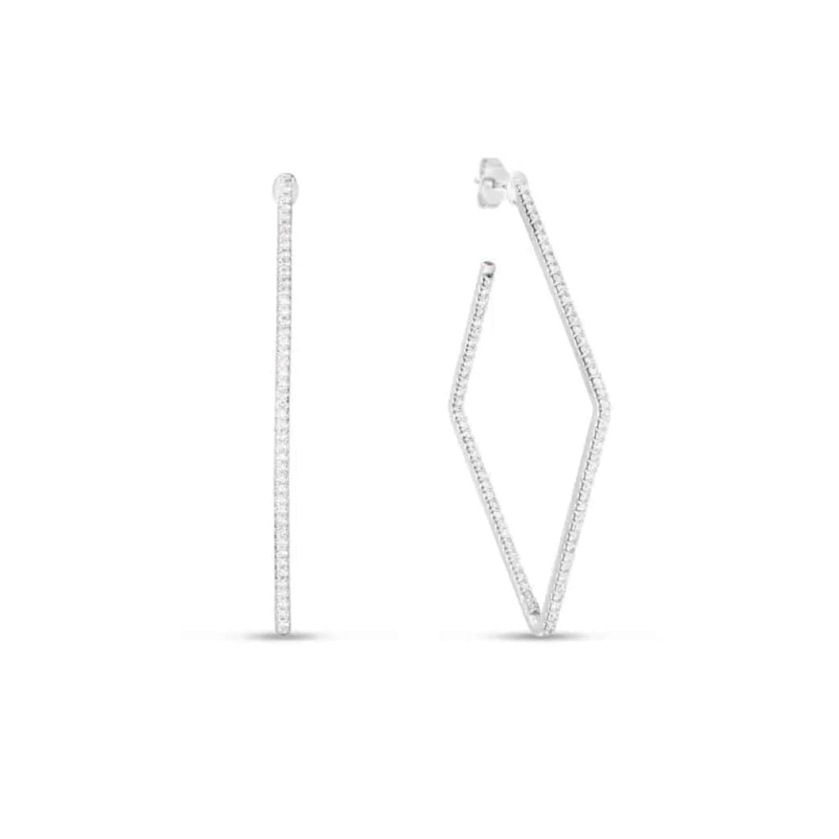 Roberto Coin Jewelry - Perfect 18K White Gold Diamond Pavé Square Large Hoop Earrings | Manfredi Jewels
