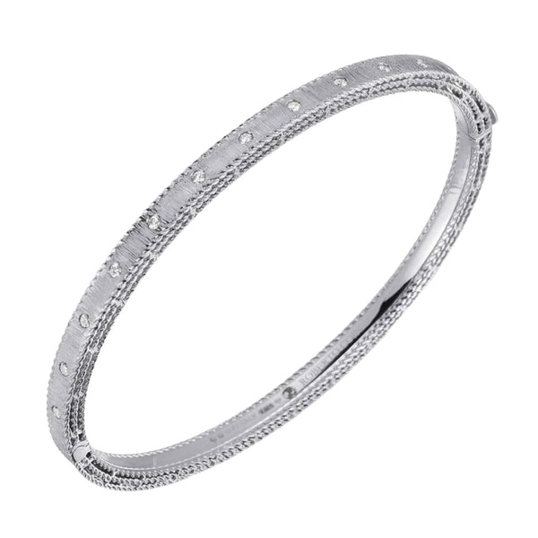 Roberto Coin Princess 18k White Gold Large Diamond Satin Bangle