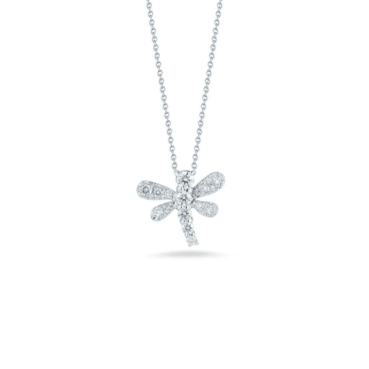 Roberto Coin Jewelry - Tiny Treasures 18K White Gold Diamond Dragonfly Pendant Necklace | Manfredi Jewels