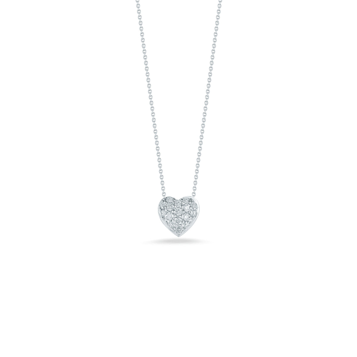 Roberto Coin Jewelry - Tiny Treasures 18K White Gold Diamond Puffed Heart Necklace | Manfredi Jewels