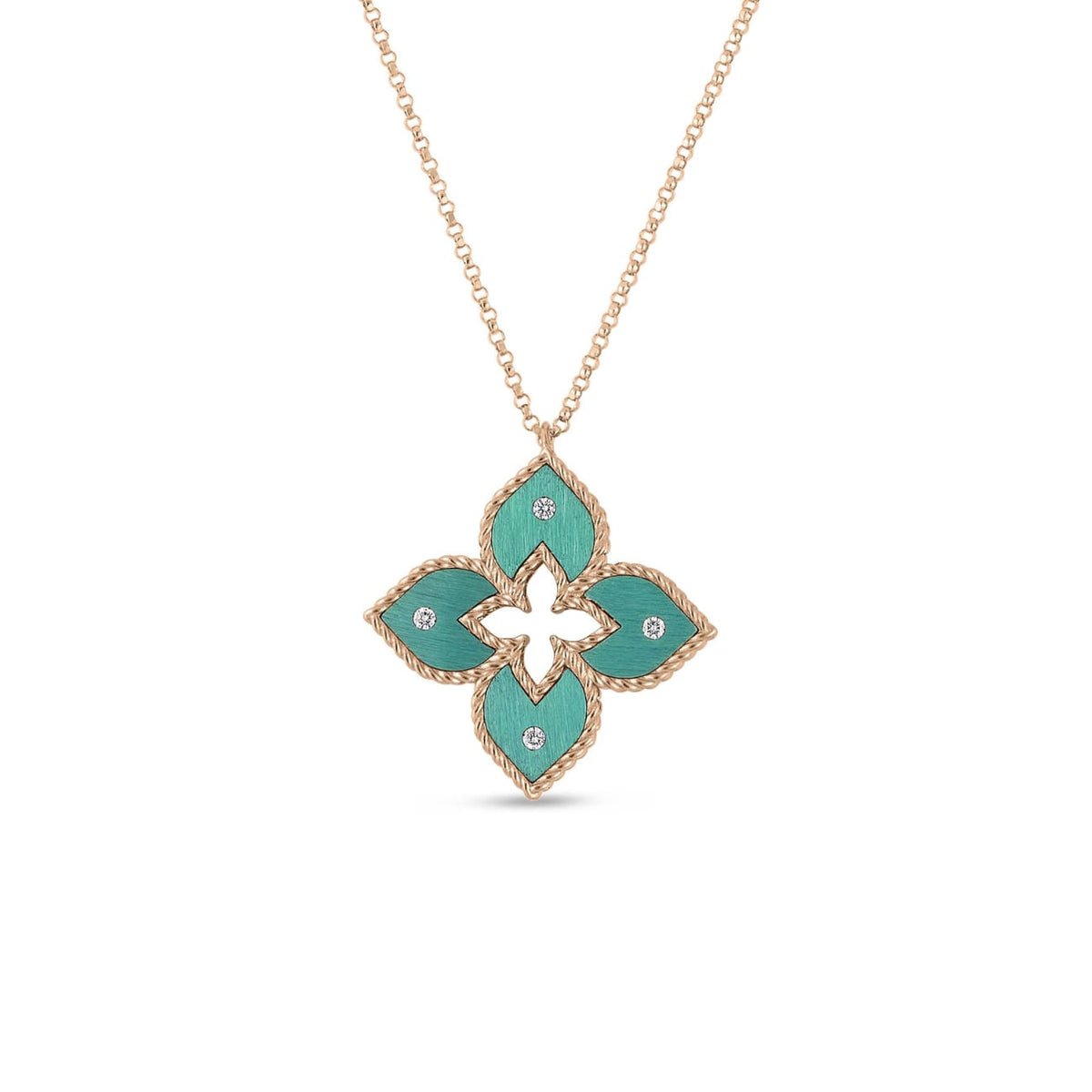 Roberto Coin Jewelry - Venetian Princess 18K Rose Gold Diamond & Green Titanium Small Flower Necklace | Manfredi Jewels