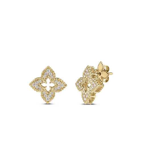 Roberto Coin Jewelry - Venetian Princess 18K Yellow Gold Diamond Pavé Flower Stud Earrings | Manfredi Jewels
