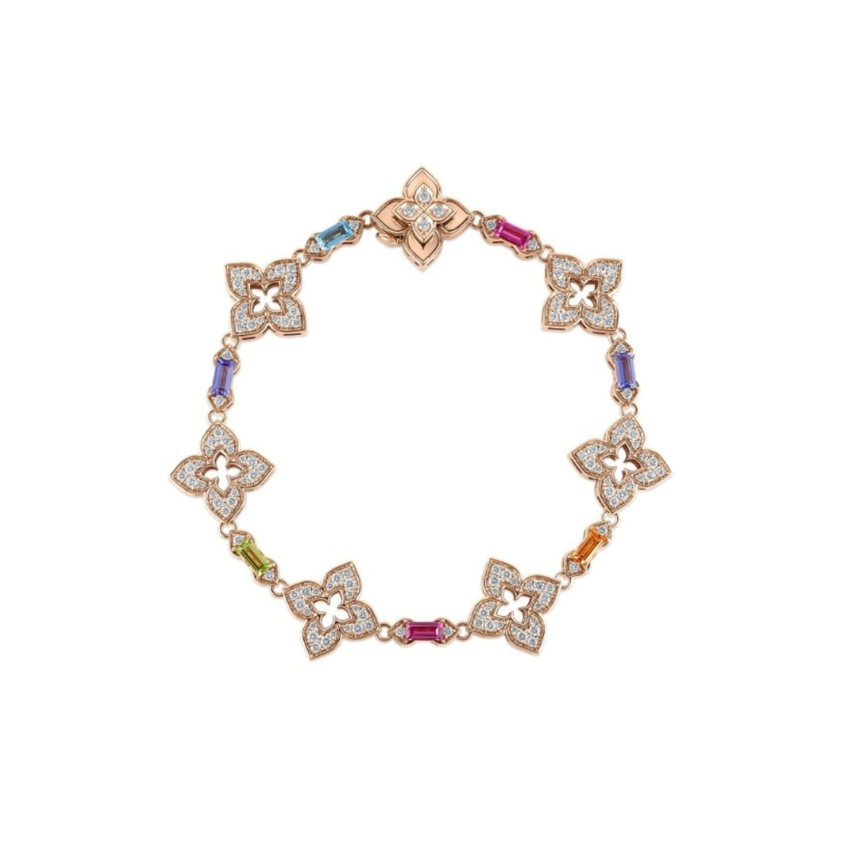Roberto Coin Jewelry - Venetian Princess Carnival 18K Rose Gold Pave Diamond & Mixed Baguette Flower Bracelet | Manfredi Jewels