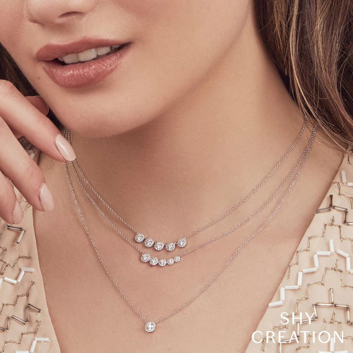 Shy Creation Jewelry - 14K White Gold 0.14ct Diamond Necklace | Manfredi Jewels