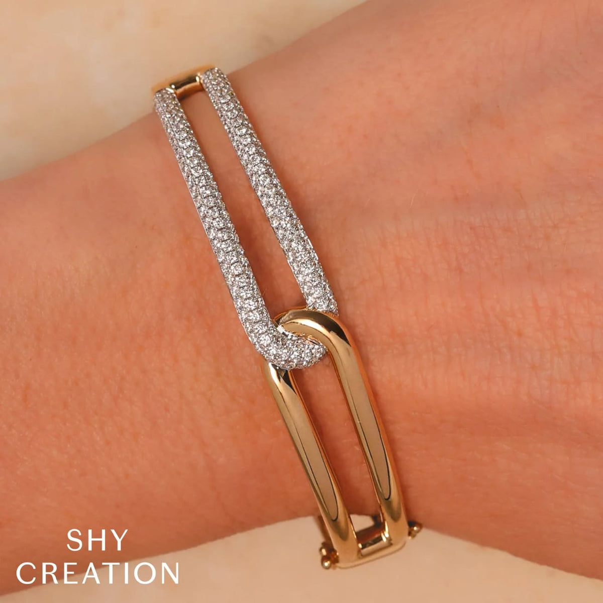 Shy Creation Bracelet - 14K Yellow Gold Diamond Pave Bangle | Manfredi Jewels
