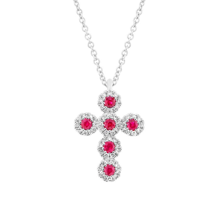 Shy Creation Jewelry - Eden 14K White Gold Ruby & Diamond Pavé Cross Necklace | Manfredi Jewels