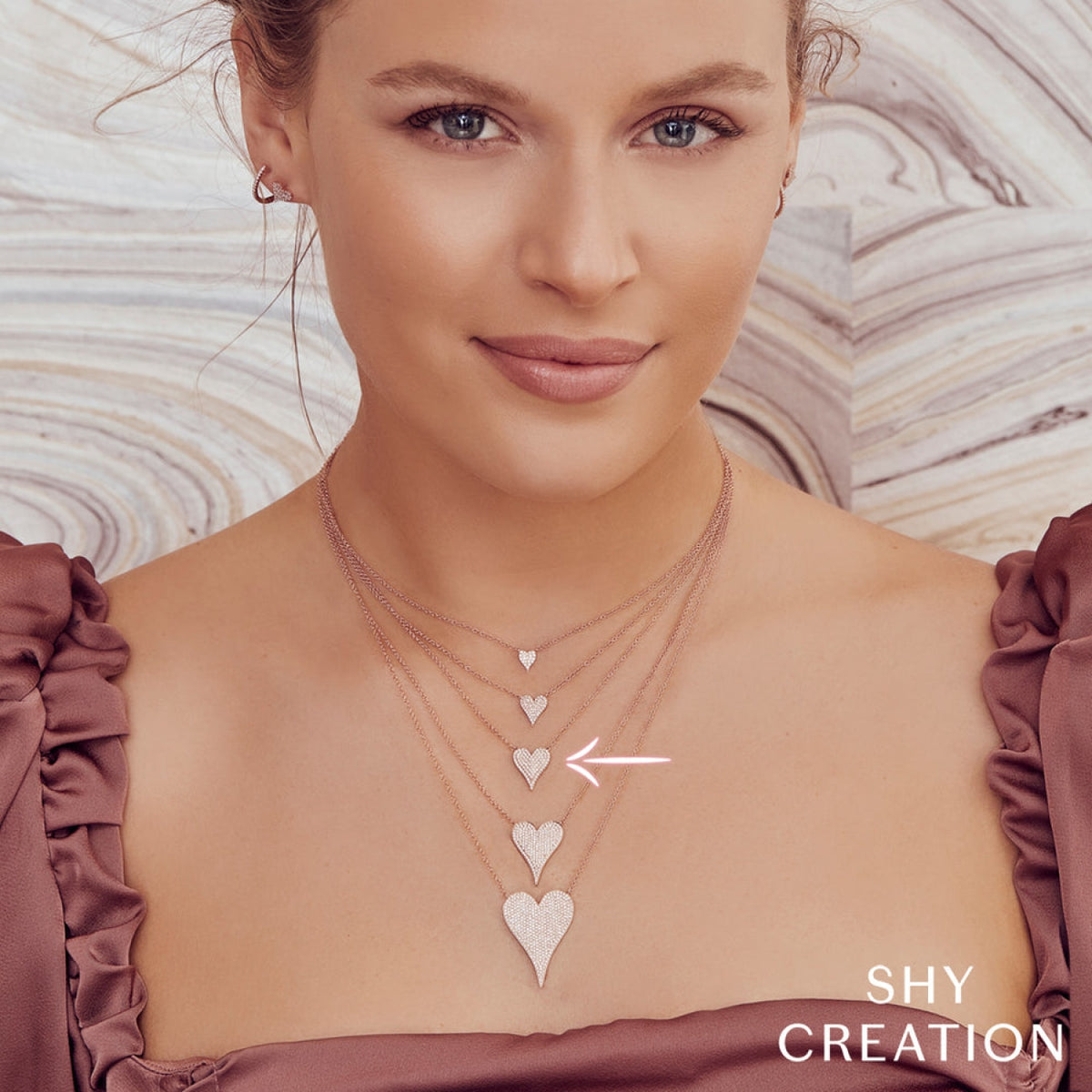 Shy Creation Jewelry - Kate 14K Rose Gold 0.21 ct Diamond Pavé Medium Heart Necklace | Manfredi Jewels