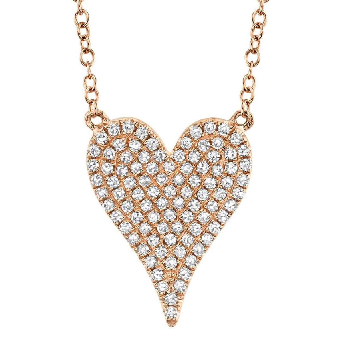 Shy Creation Jewelry - Kate 14K Rose Gold 0.21 ct Diamond Pavé Medium Heart Necklace | Manfredi Jewels