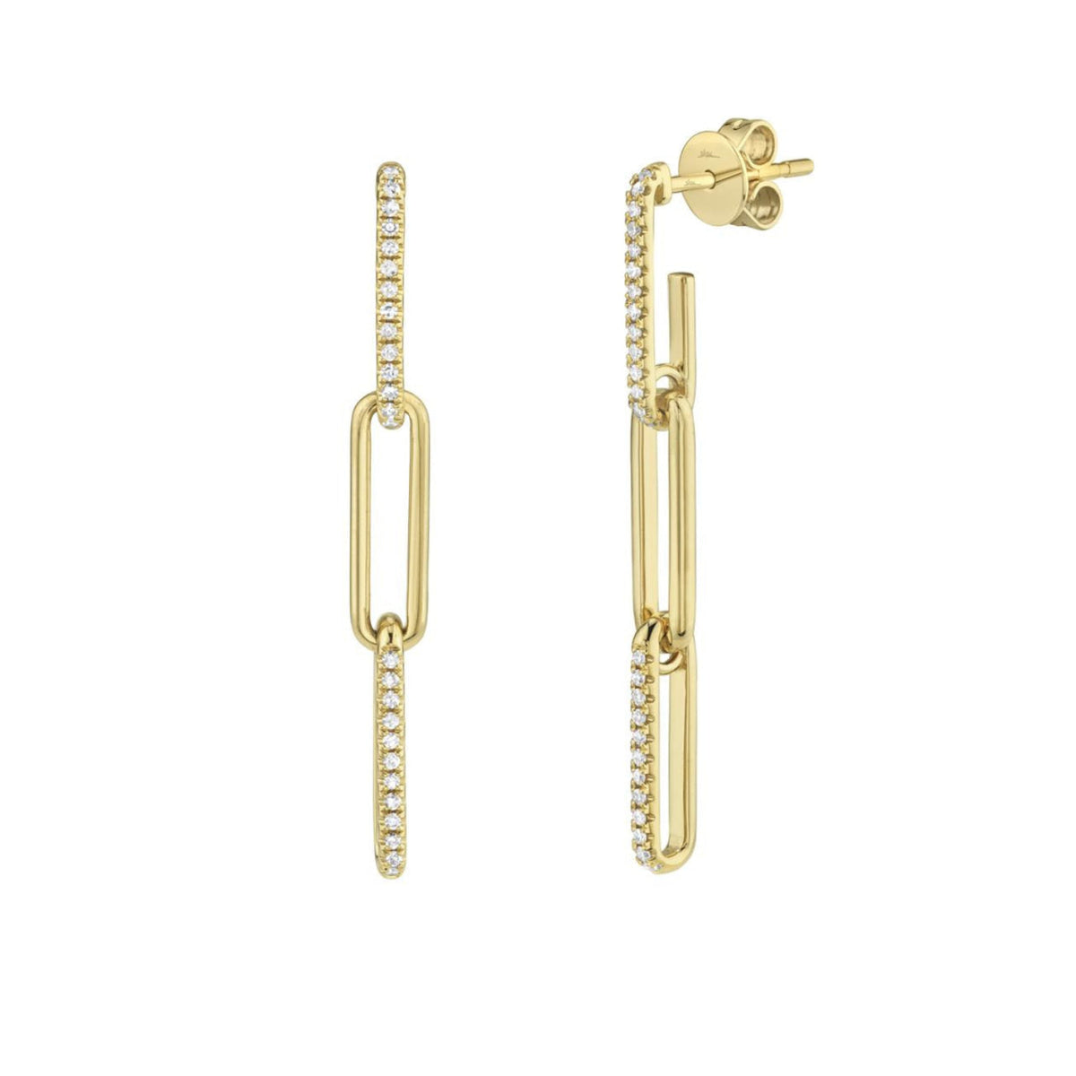 Shy Creation Jewelry - Kate 14K Yellow Gold & Diamond Paper Clip Link Earrings | Manfredi Jewels