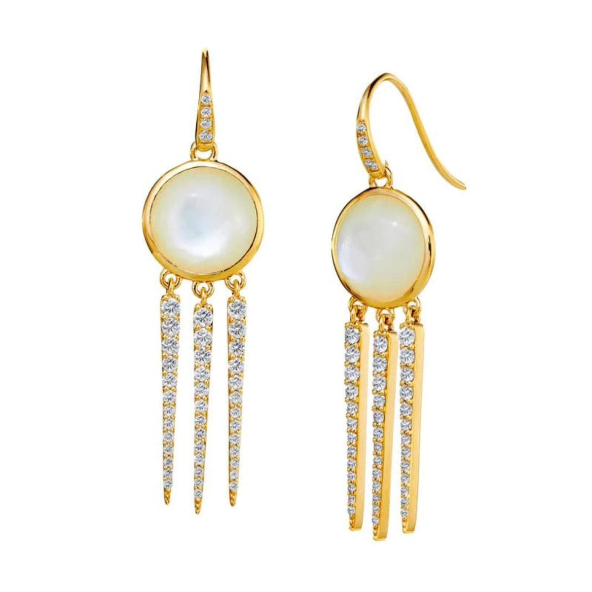Syna Jewelry - Chakra 18K Yellow Gold Mother of Pearl & Diamond Dream Catcher Earrings | Manfredi Jewels