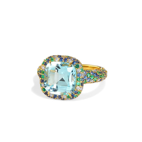 Syna Jewelry - Cosmic 18K Yellow Gold Topaz Multi Gem & Diamond Pavé Ring | Manfredi Jewels