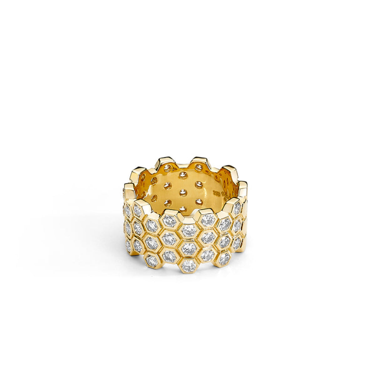 Syna Jewelry - Geometrix 18K Yellow Gold Honeycomb Diamond Pavé Ring | Manfredi Jewels