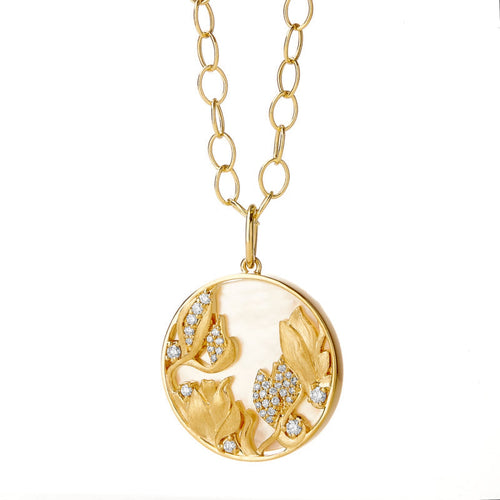Syna Jewelry - Jardin 18K Yellow Gold Magnolia Pendant | Manfredi Jewels